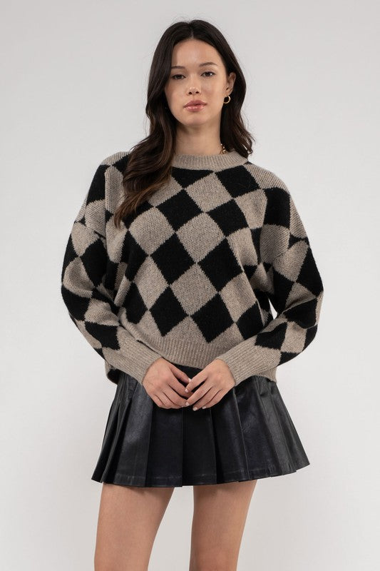 HARLEQUIN CREW KNIT SWEATER-Sweaters-Krush Kandy, Women's Online Fashion Boutique Located in Phoenix, Arizona (Scottsdale Area)