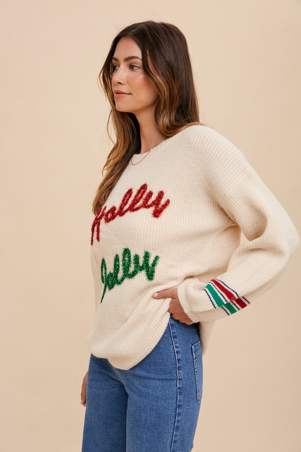 Holly Jolly Hand Drawing Glitter Sweater-Sweaters-Krush Kandy, Women's Online Fashion Boutique Located in Phoenix, Arizona (Scottsdale Area)