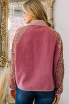 Pink Fleece Jacket with Sequin Long Sleeves & Snap Button Closure-Jackets-Krush Kandy, Women's Online Fashion Boutique Located in Phoenix, Arizona (Scottsdale Area)