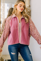 Pink Fleece Jacket with Sequin Long Sleeves & Snap Button Closure-Jackets-Krush Kandy, Women's Online Fashion Boutique Located in Phoenix, Arizona (Scottsdale Area)
