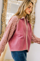 Pink Fleece Jacket with Sequin Long Sleeves & Snap Button Closure-Jackets-Krush Kandy, Women's Online Fashion Boutique Located in Phoenix, Arizona (Scottsdale Area)
