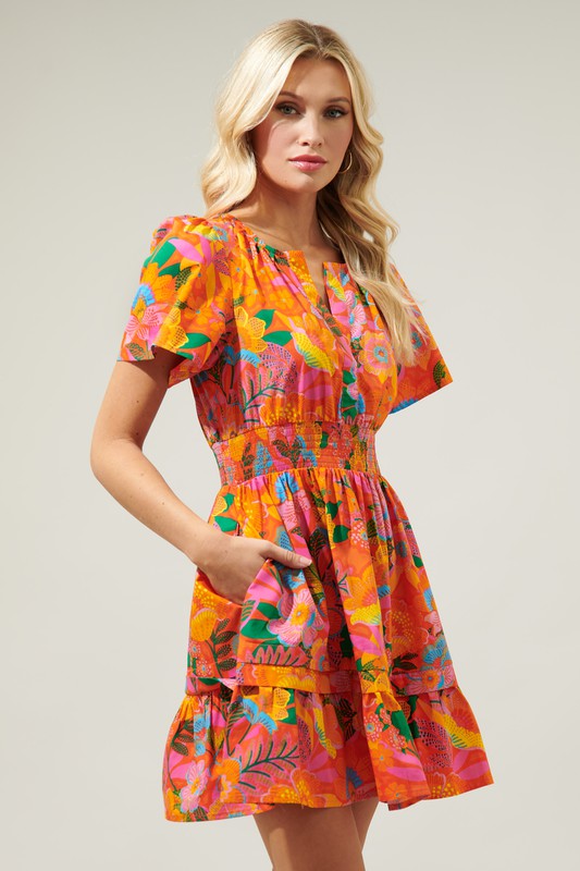 Idalia Floral Miller Split Neck Dress-Dresses-Krush Kandy, Women's Online Fashion Boutique Located in Phoenix, Arizona (Scottsdale Area)