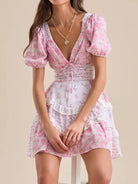 Floral Puff Sleeve Tiered Mini Dress-Dresses-Krush Kandy, Women's Online Fashion Boutique Located in Phoenix, Arizona (Scottsdale Area)