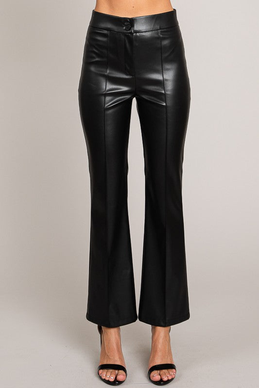 Pleather Pintuck Stitch Flared Trousers-Pants-Krush Kandy, Women's Online Fashion Boutique Located in Phoenix, Arizona (Scottsdale Area)