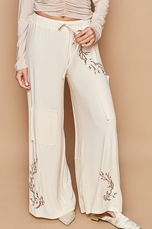 Embroidered Floral Casual Knit Pants-Pants-Krush Kandy, Women's Online Fashion Boutique Located in Phoenix, Arizona (Scottsdale Area)