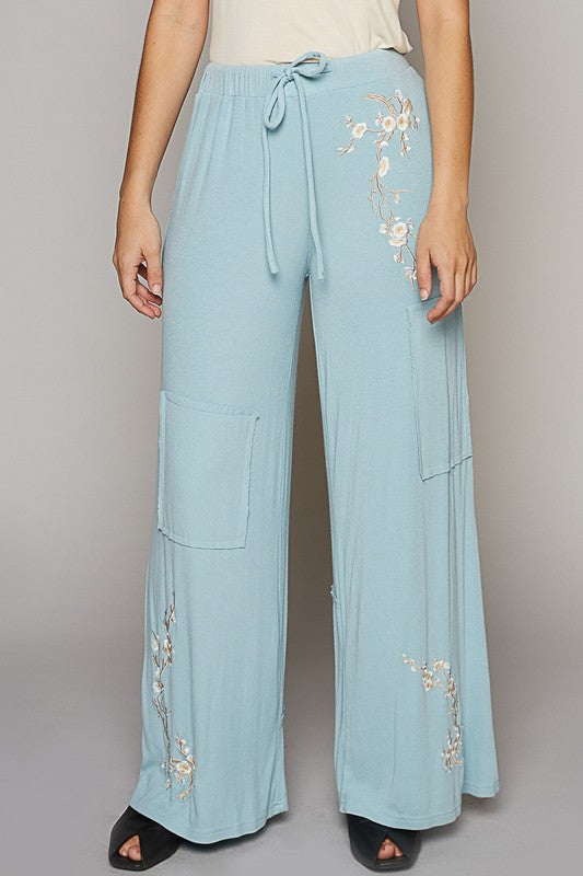 Embroidered Floral Casual Knit Pants-Pants-Krush Kandy, Women's Online Fashion Boutique Located in Phoenix, Arizona (Scottsdale Area)