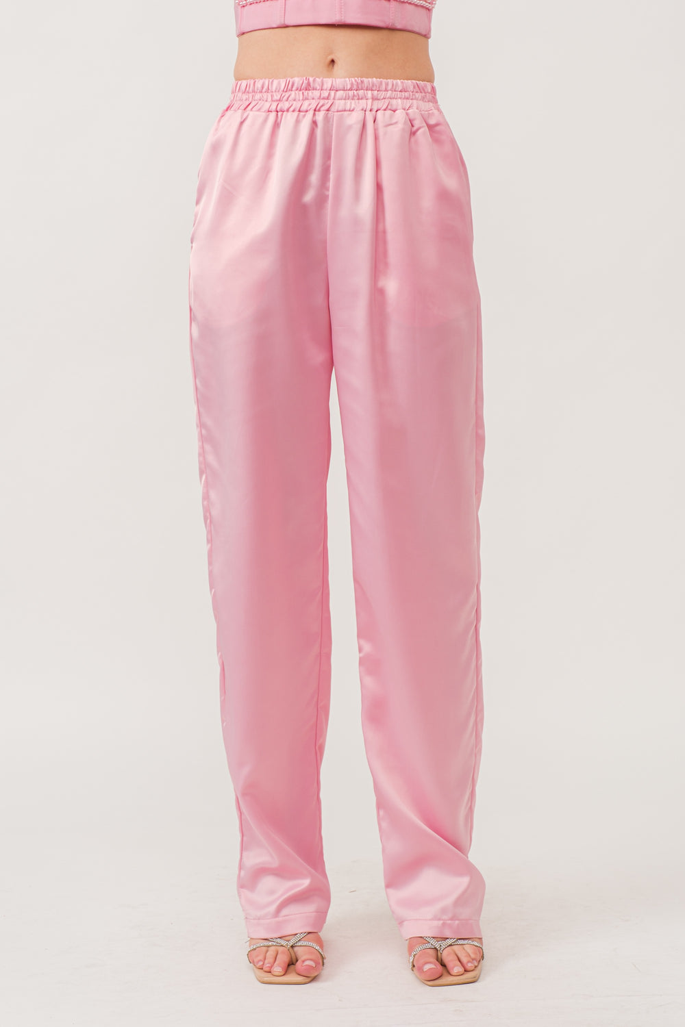 High Rise Satin Pants With Elastic Waist-Pants-Krush Kandy, Women's Online Fashion Boutique Located in Phoenix, Arizona (Scottsdale Area)