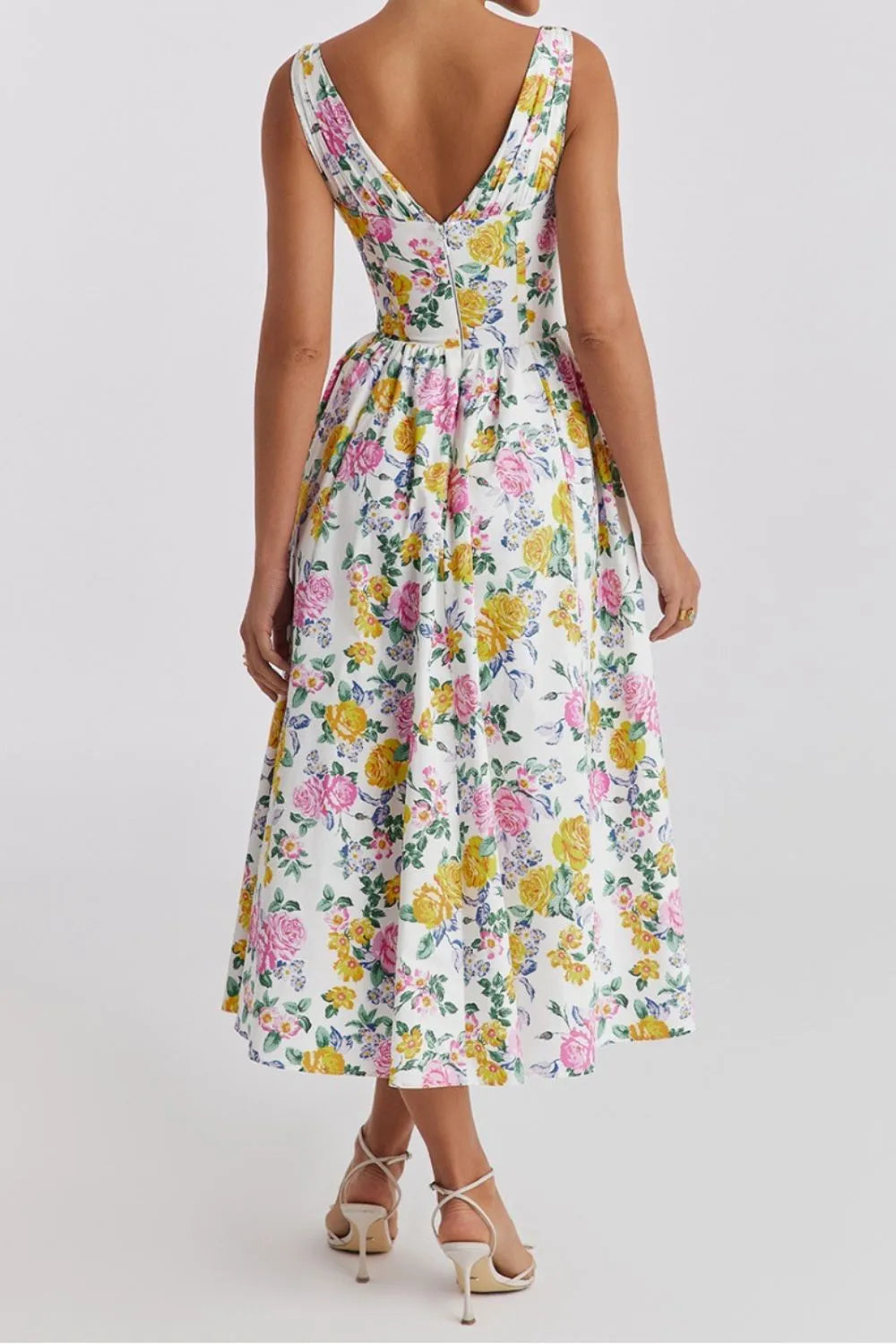 sleeveless midi dress with pockets Floral V-Neck Sleeveless Midi Dress with Pockets
