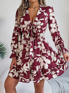 Tied Ruffled Printed Long Sleeve Dress-Krush Kandy, Women's Online Fashion Boutique Located in Phoenix, Arizona (Scottsdale Area)