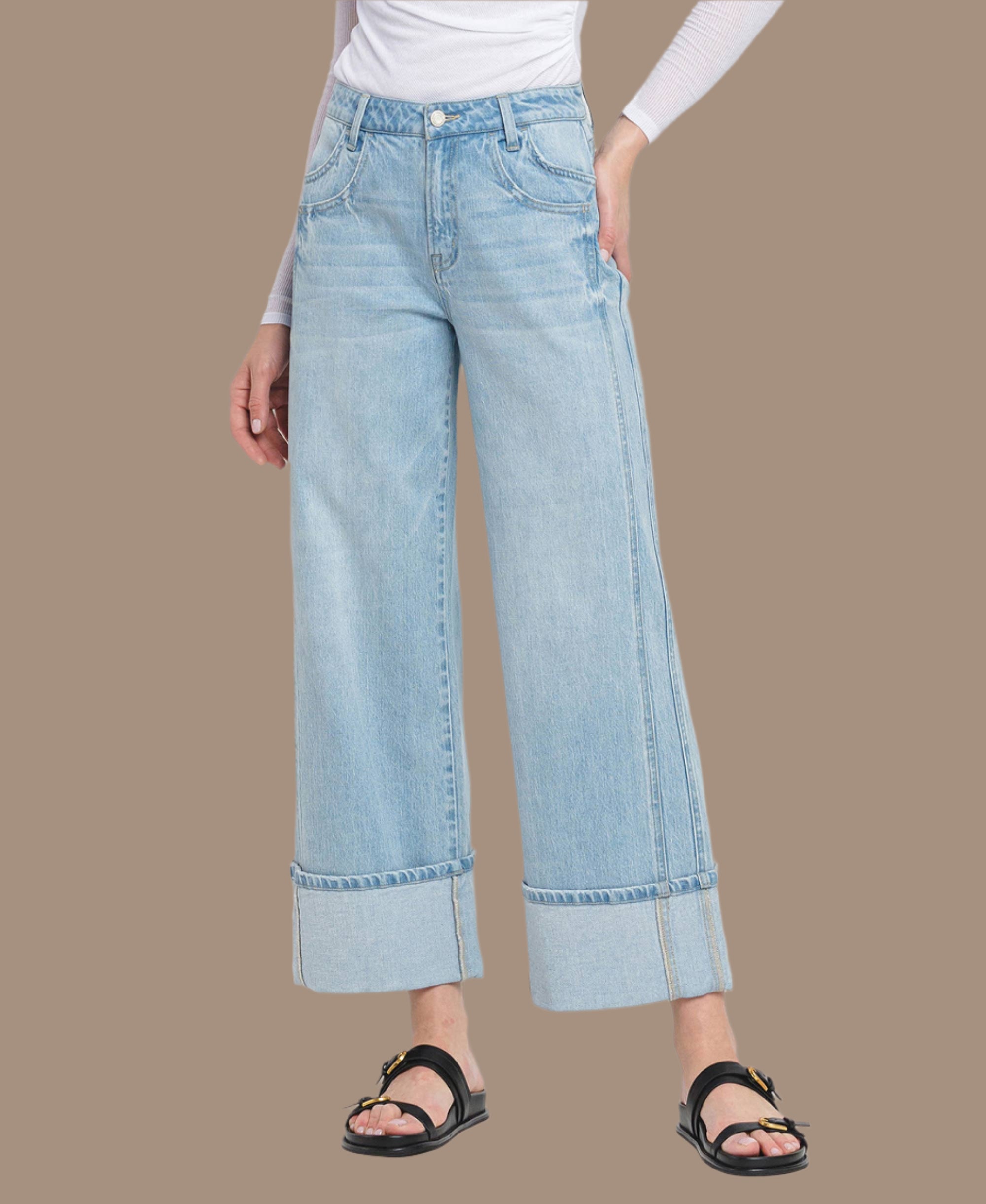 Skyline Cuffed Super High Rise Baggy Wide Jeans-Denim-Krush Kandy, Women's Online Fashion Boutique Located in Phoenix, Arizona (Scottsdale Area)