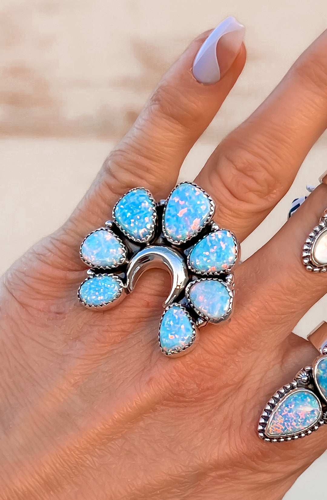 Ann's Choice Light Blue Opal Moon Ring | PRE ORDER NOW OPEN-Rings-Krush Kandy, Women's Online Fashion Boutique Located in Phoenix, Arizona (Scottsdale Area)