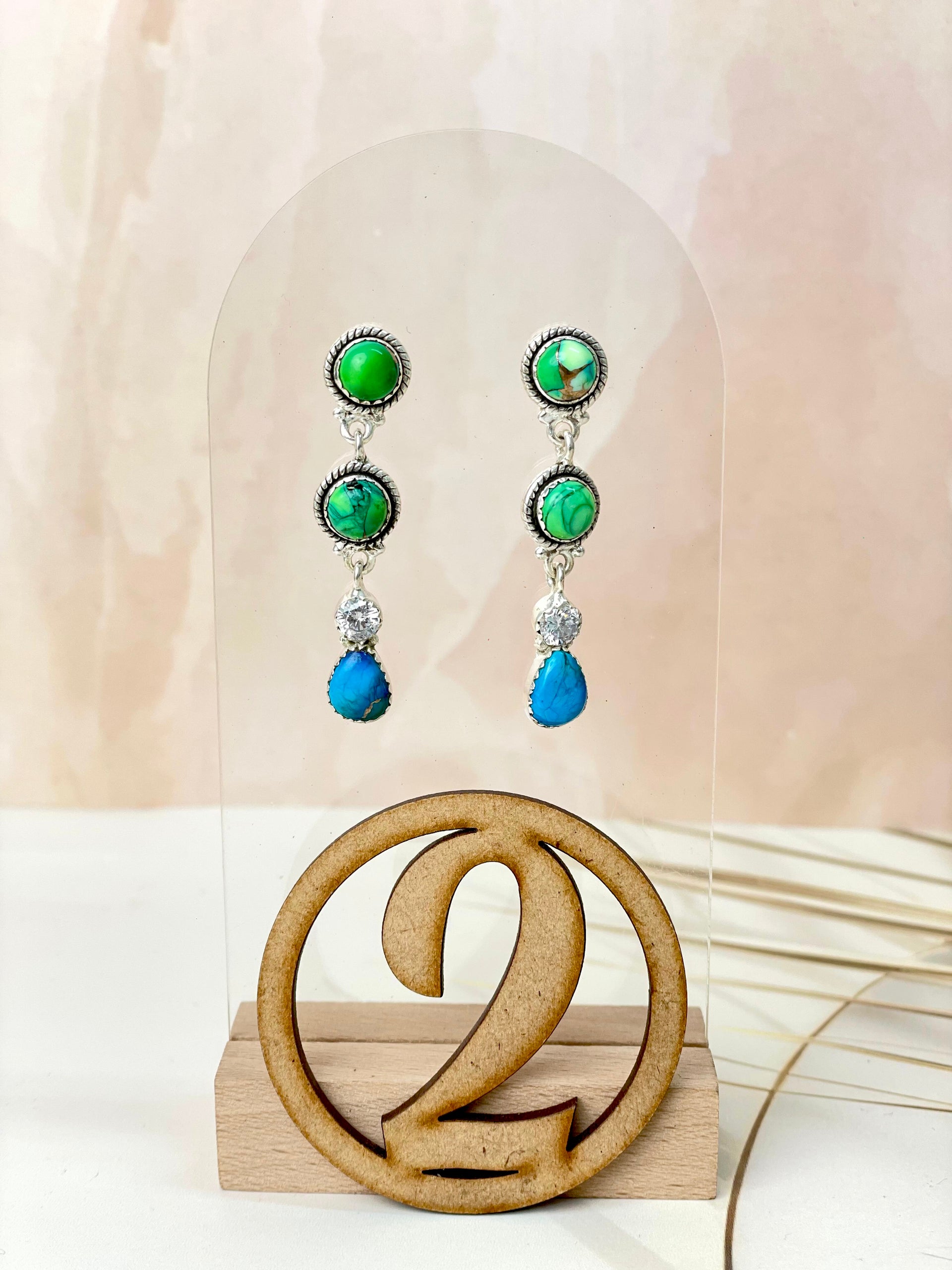 Crystal & Peacock Dahlia Earrings-Earrings-Krush Kandy, Women's Online Fashion Boutique Located in Phoenix, Arizona (Scottsdale Area)