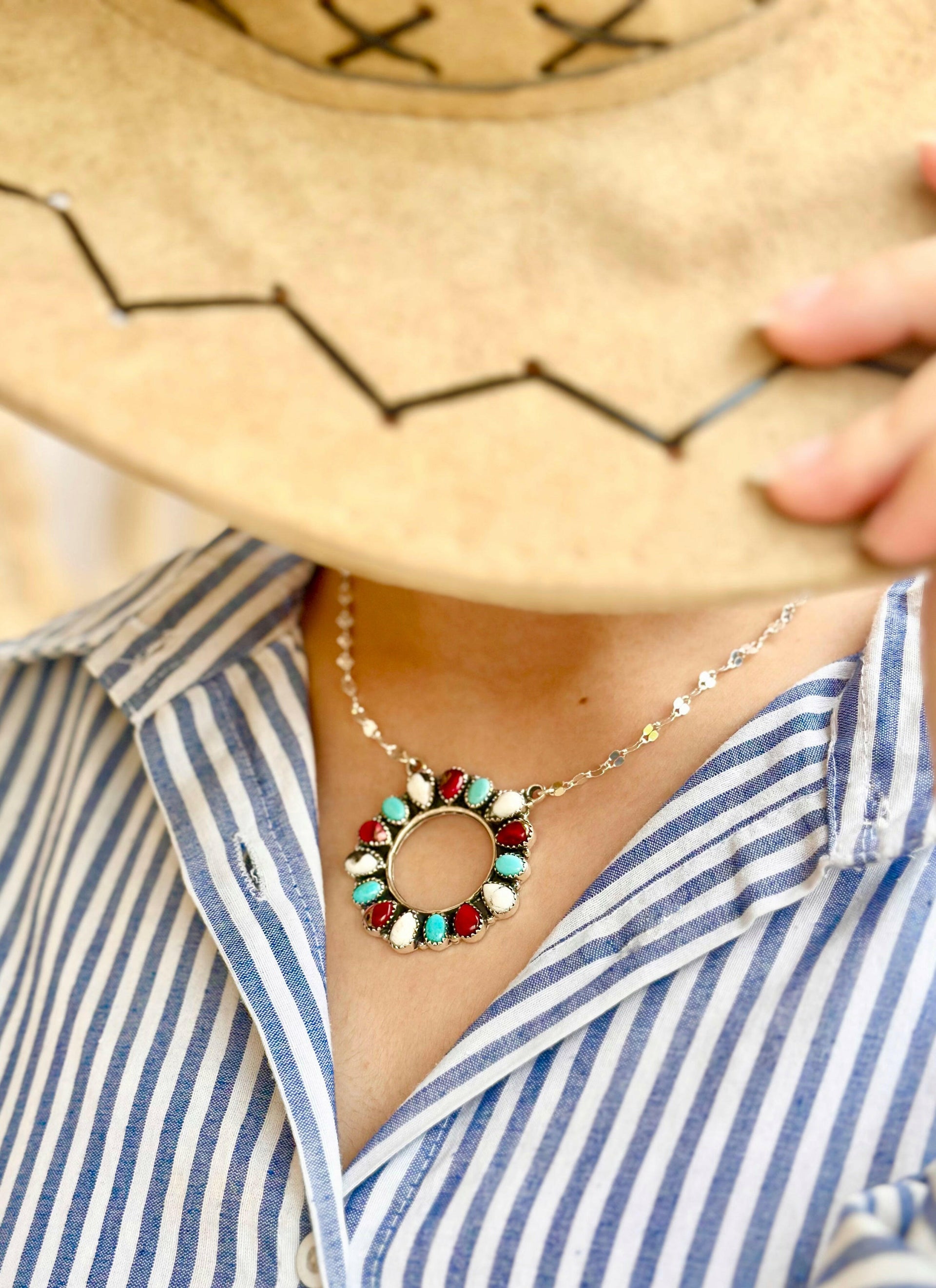 Canyon Dreams Halo Multistone Necklace-Necklaces-Krush Kandy, Women's Online Fashion Boutique Located in Phoenix, Arizona (Scottsdale Area)