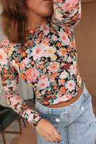 Orange Floral Long Sleeve Mesh Top-Long Sleeve Tops-Krush Kandy, Women's Online Fashion Boutique Located in Phoenix, Arizona (Scottsdale Area)