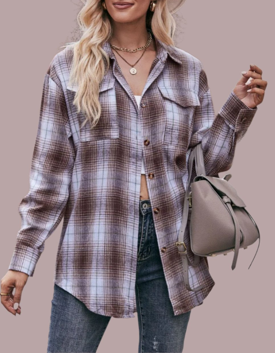 Plaid Dropped Shoulder Longline Shirt-Long Sleeve Tops-Krush Kandy, Women's Online Fashion Boutique Located in Phoenix, Arizona (Scottsdale Area)