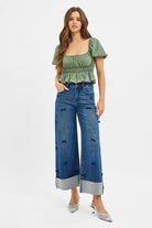 RISEN High Rise Crop Wide Leg Ribbon Detail Jeans-Jeans-Krush Kandy, Women's Online Fashion Boutique Located in Phoenix, Arizona (Scottsdale Area)