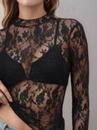 Floral Mock Neck Long Sleeve Mesh Top-Tops-Krush Kandy, Women's Online Fashion Boutique Located in Phoenix, Arizona (Scottsdale Area)