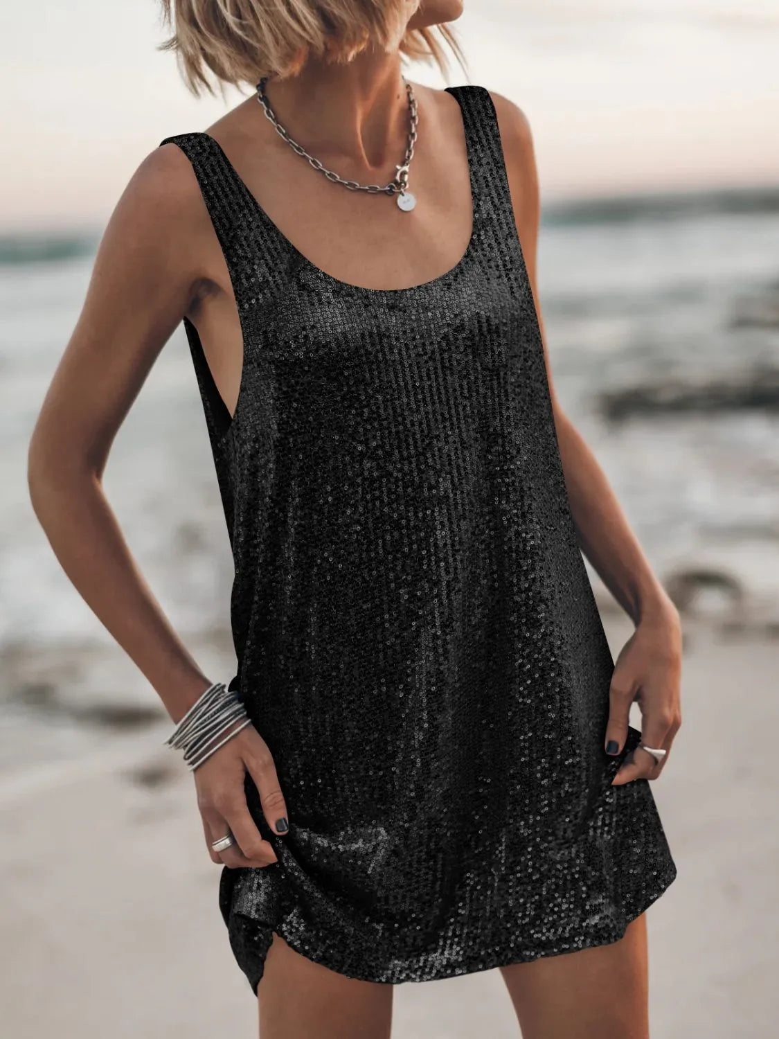 Sequin Scoop Neck Mini Dress-Dresses-Krush Kandy, Women's Online Fashion Boutique Located in Phoenix, Arizona (Scottsdale Area)