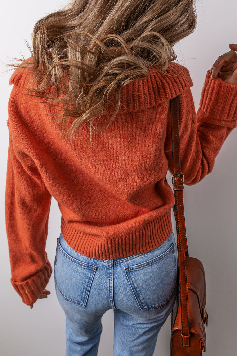 Rust Orange V-Neck Collar Knit Sweater-Sweaters-Krush Kandy, Women's Online Fashion Boutique Located in Phoenix, Arizona (Scottsdale Area)