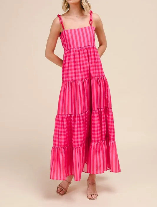 SO ME Stripe Tiered Maxi Dress with Colorful Chain Strap-Dresses-Krush Kandy, Women's Online Fashion Boutique Located in Phoenix, Arizona (Scottsdale Area)