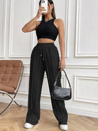 Drawstring Wide Leg Pants with Pockets-Pants-Krush Kandy, Women's Online Fashion Boutique Located in Phoenix, Arizona (Scottsdale Area)