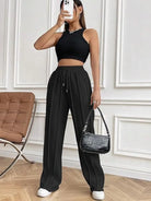 Drawstring Wide Leg Pants with Pockets-PANTS-Krush Kandy, Women's Online Fashion Boutique Located in Phoenix, Arizona (Scottsdale Area)