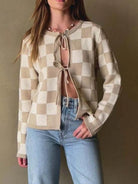 Checkered Tie-Front Cropped Cardigan-Cardigan-Krush Kandy, Women's Online Fashion Boutique Located in Phoenix, Arizona (Scottsdale Area)
