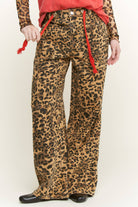 Stretchy Leopard Animal Denim Jeans With Red Belt-Denim-Krush Kandy, Women's Online Fashion Boutique Located in Phoenix, Arizona (Scottsdale Area)