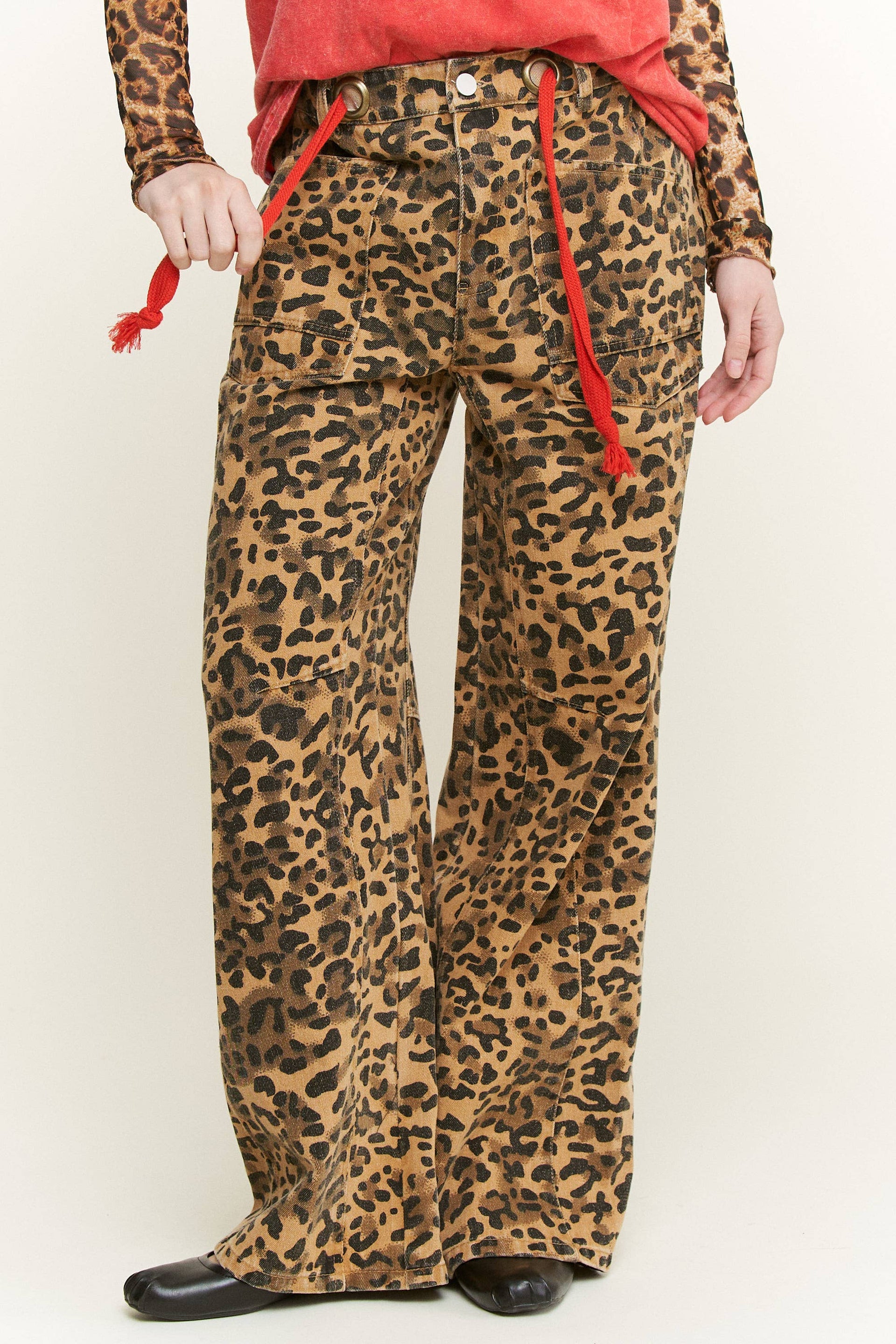 Stretchy Leopard Animal Denim Jeans With Red Belt-Denim-Krush Kandy, Women's Online Fashion Boutique Located in Phoenix, Arizona (Scottsdale Area)