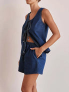 Denim Tie-Front Two-Piece Set-Tops-Krush Kandy, Women's Online Fashion Boutique Located in Phoenix, Arizona (Scottsdale Area)