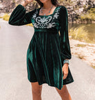 Embroidered Square Neck Long Sleeve Dress-Dresses-Krush Kandy, Women's Online Fashion Boutique Located in Phoenix, Arizona (Scottsdale Area)