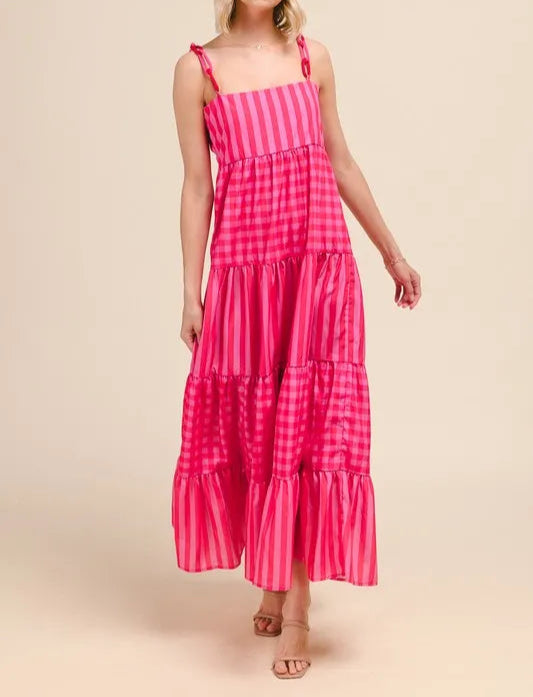 SO ME Stripe Tiered Maxi Dress with Colorful Chain Strap-Dresses-Krush Kandy, Women's Online Fashion Boutique Located in Phoenix, Arizona (Scottsdale Area)