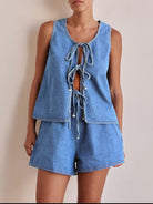 Denim Tie-Front Two-Piece Set-Tops-Krush Kandy, Women's Online Fashion Boutique Located in Phoenix, Arizona (Scottsdale Area)