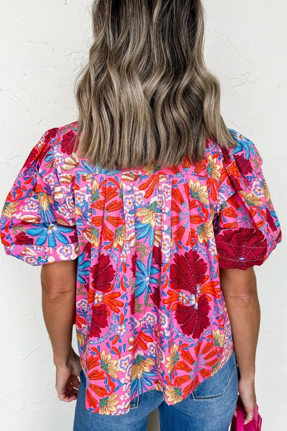 Floral Puff Sleeve Button-Up Top-Tops-Krush Kandy, Women's Online Fashion Boutique Located in Phoenix, Arizona (Scottsdale Area)