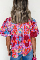 Floral Puff Sleeve Button-Up Top-Tops-Krush Kandy, Women's Online Fashion Boutique Located in Phoenix, Arizona (Scottsdale Area)