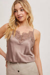 Silky Lace Trim Camisole-Tanks-Krush Kandy, Women's Online Fashion Boutique Located in Phoenix, Arizona (Scottsdale Area)