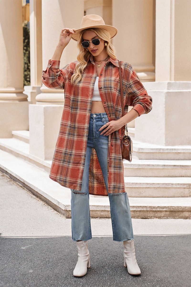 Mandy Plaid Collared Neck Long Sleeve Coat-Long Sleeve Tops-Krush Kandy, Women's Online Fashion Boutique Located in Phoenix, Arizona (Scottsdale Area)