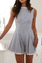 Lace Detail Plaid Sleeveless Romper-Tops-Krush Kandy, Women's Online Fashion Boutique Located in Phoenix, Arizona (Scottsdale Area)