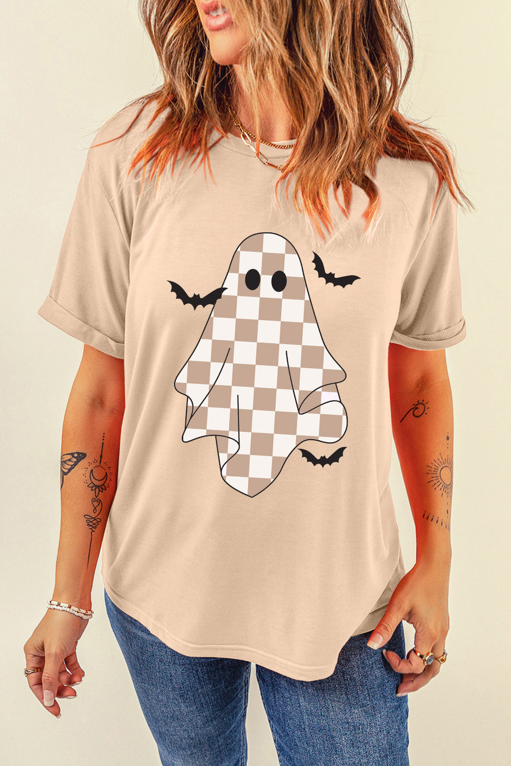 Checkerboard Ghost Graphic Tee-Tops-Krush Kandy, Women's Online Fashion Boutique Located in Phoenix, Arizona (Scottsdale Area)