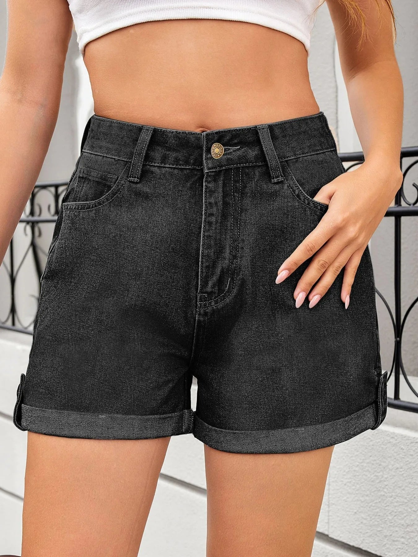 High Waist Rolled Hem Gradient Denim Shorts-Krush Kandy, Women's Online Fashion Boutique Located in Phoenix, Arizona (Scottsdale Area)