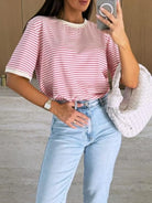 Striped Casual Tee-Tops-Krush Kandy, Women's Online Fashion Boutique Located in Phoenix, Arizona (Scottsdale Area)