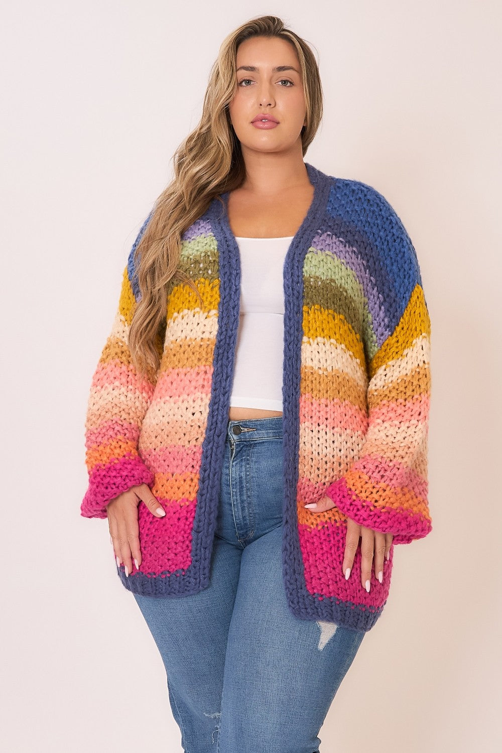 Multi Color Lantern Sleeve Handmade Large Gauge Cardigan – Cozy