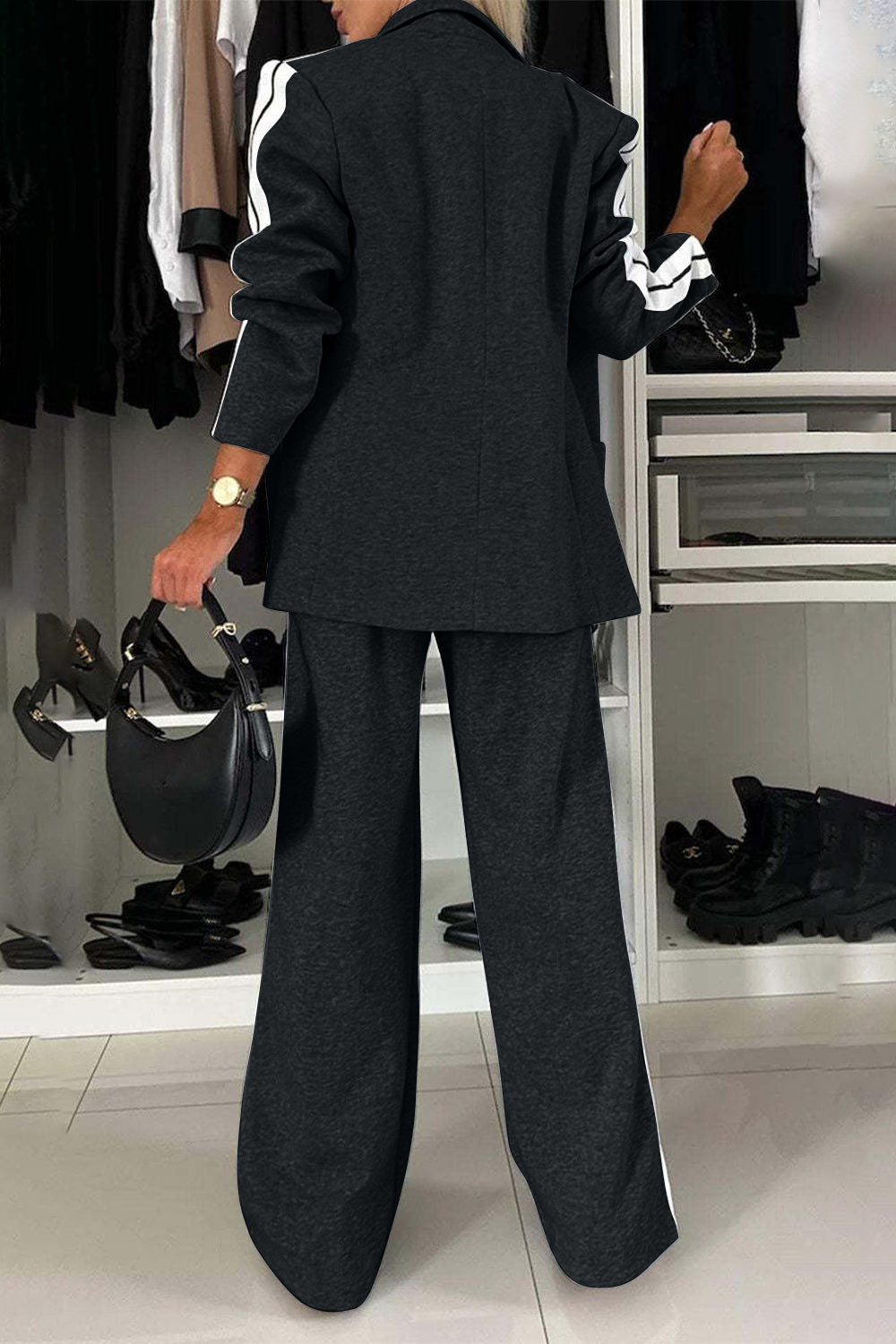 Full Size Contrast Lapel Collar Top and Pants Set-Loungewear-Krush Kandy, Women's Online Fashion Boutique Located in Phoenix, Arizona (Scottsdale Area)