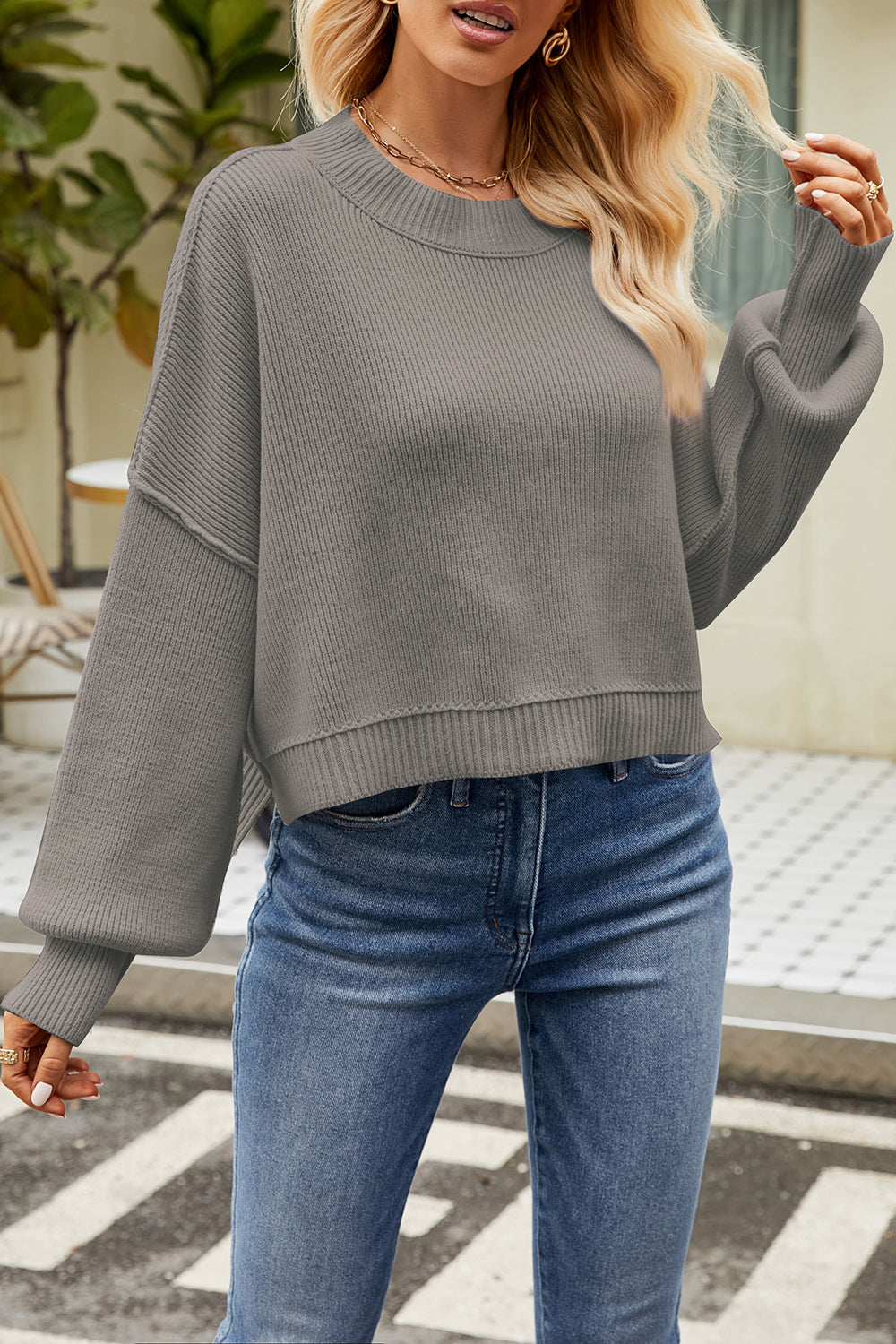 Round Neck Dropped Shoulder Sweater-Krush Kandy, Women's Online Fashion Boutique Located in Phoenix, Arizona (Scottsdale Area)