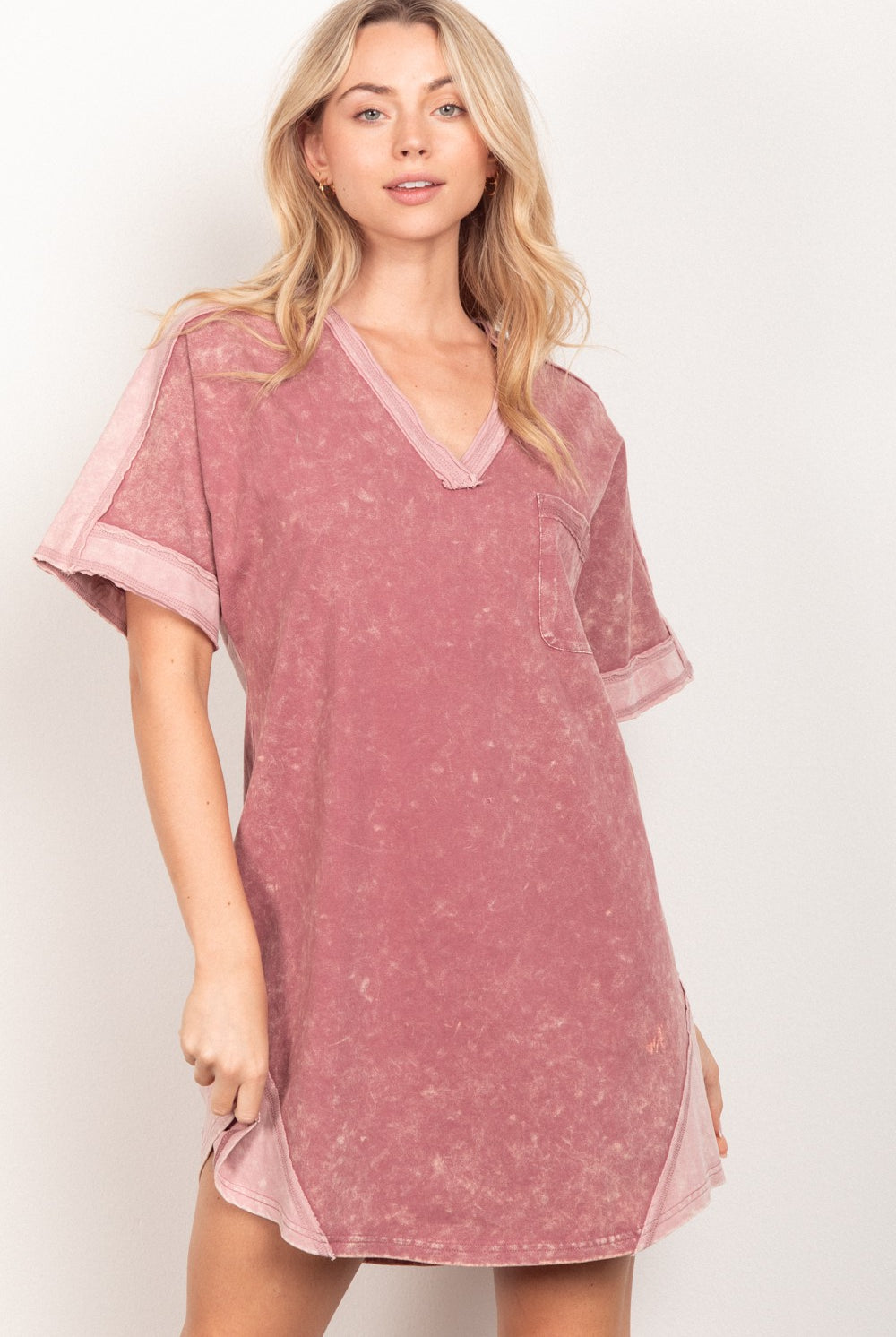 VERY J Short Sleeve V-Neck Tee Dress-Krush Kandy, Women's Online Fashion Boutique Located in Phoenix, Arizona (Scottsdale Area)