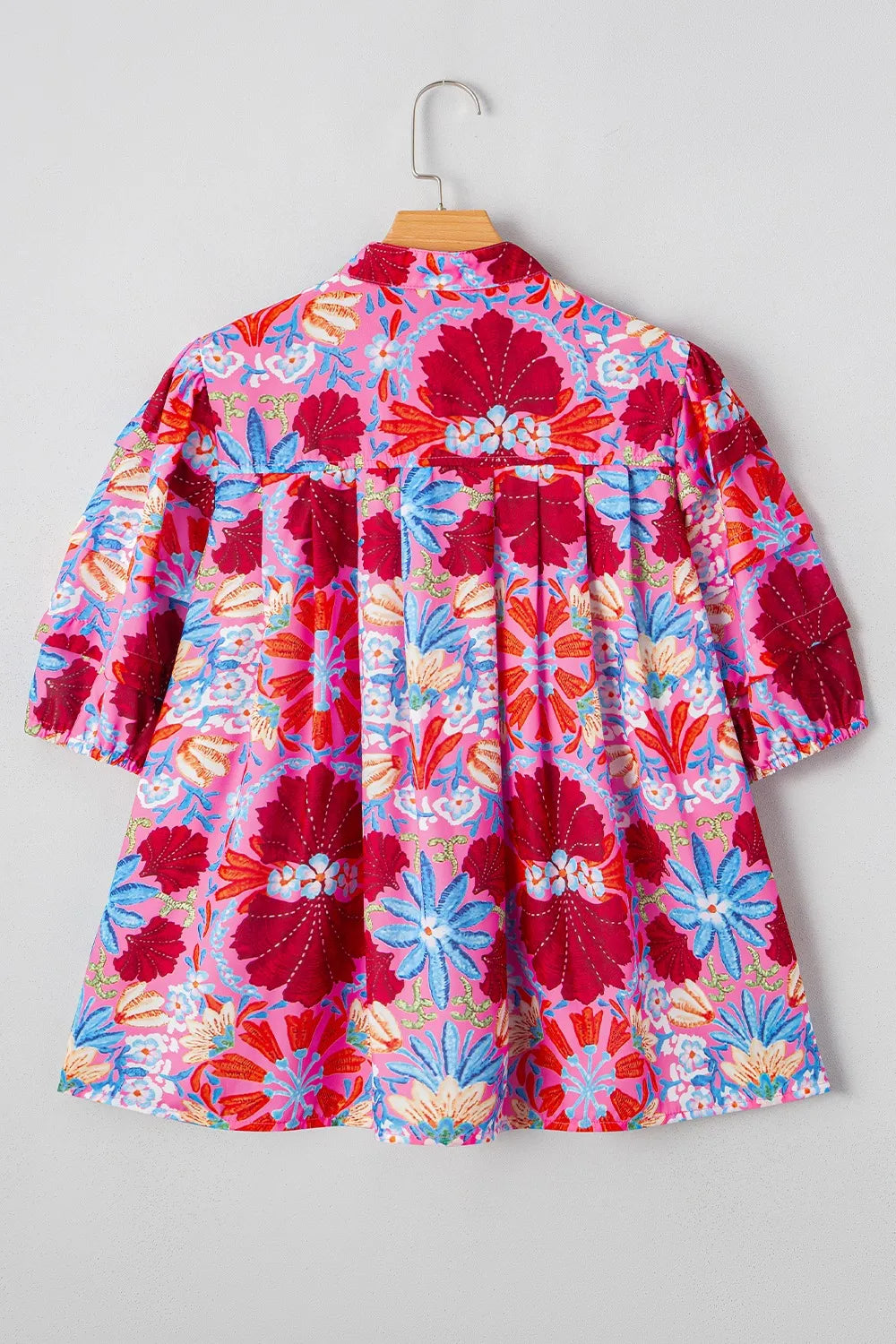 Floral Puff Sleeve Button-Up Top-Tops-Krush Kandy, Women's Online Fashion Boutique Located in Phoenix, Arizona (Scottsdale Area)