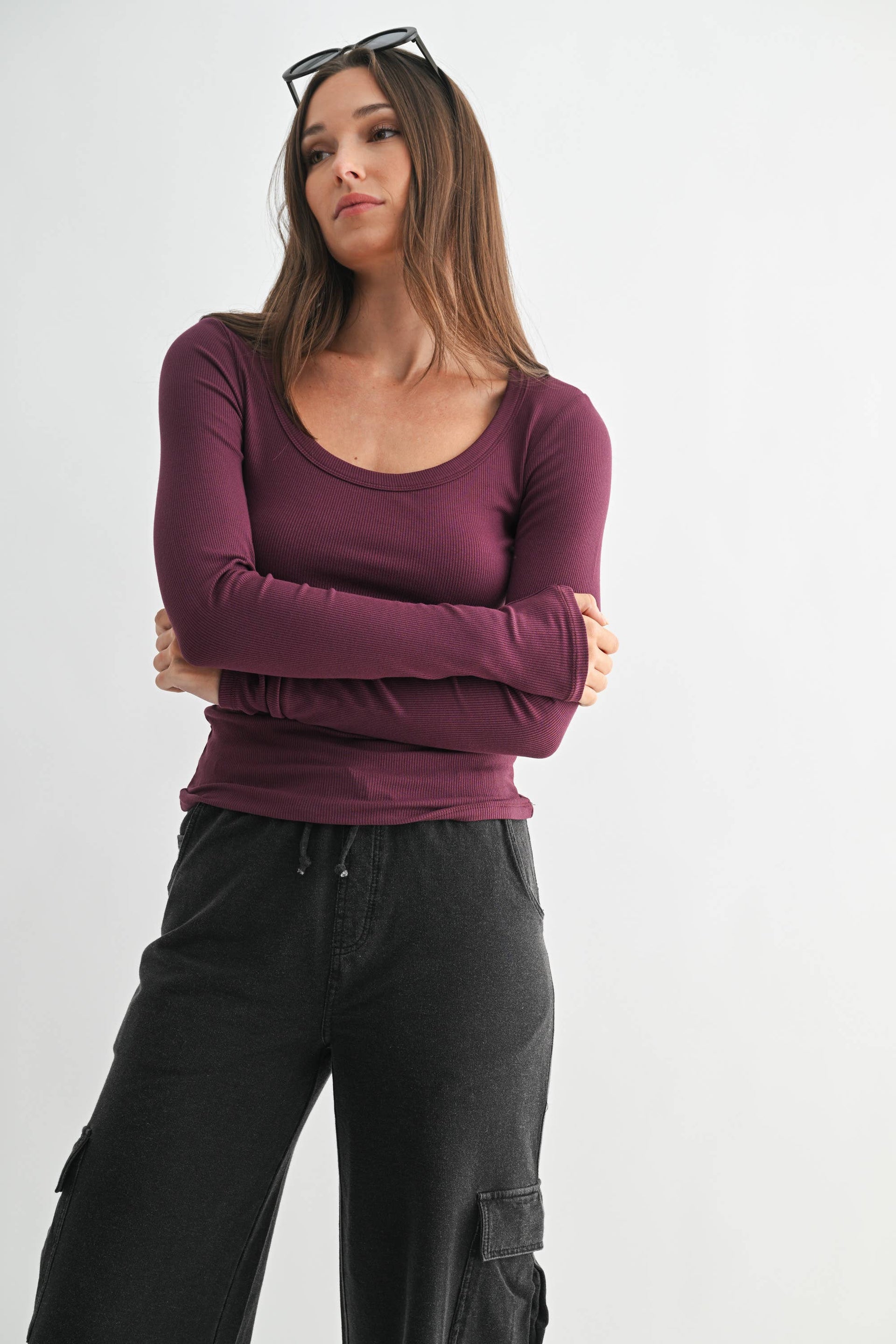 Lightweight Stretch Ribbed Long Sleeve Top-Tops-Krush Kandy, Women's Online Fashion Boutique Located in Phoenix, Arizona (Scottsdale Area)