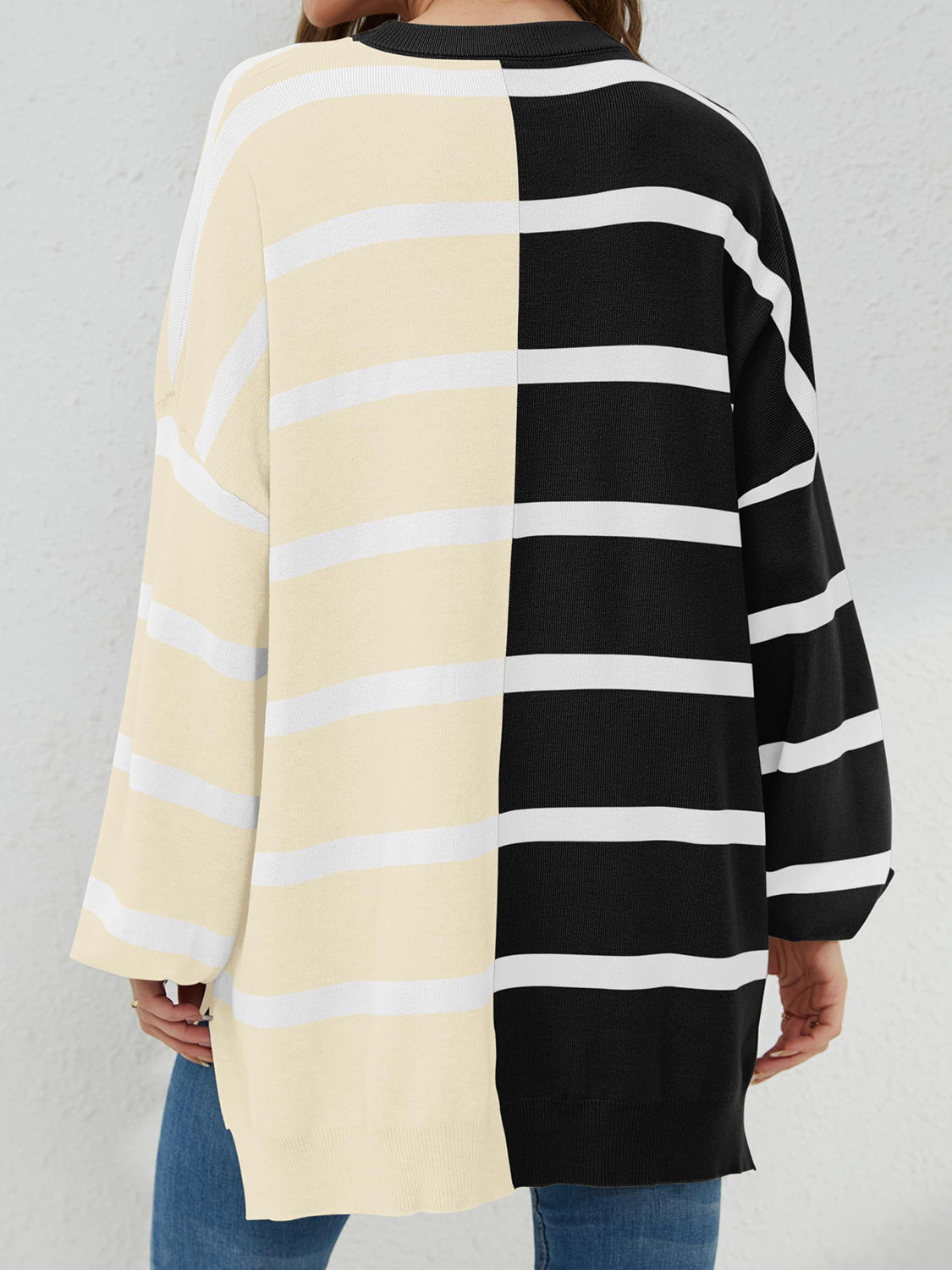 Luxe Half and Half Oversized Stripe Sweater-Sweaters-Krush Kandy, Women's Online Fashion Boutique Located in Phoenix, Arizona (Scottsdale Area)