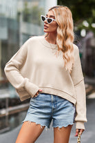 Round Neck Drop Shoulder Long Sleeve Sweater-Krush Kandy, Women's Online Fashion Boutique Located in Phoenix, Arizona (Scottsdale Area)