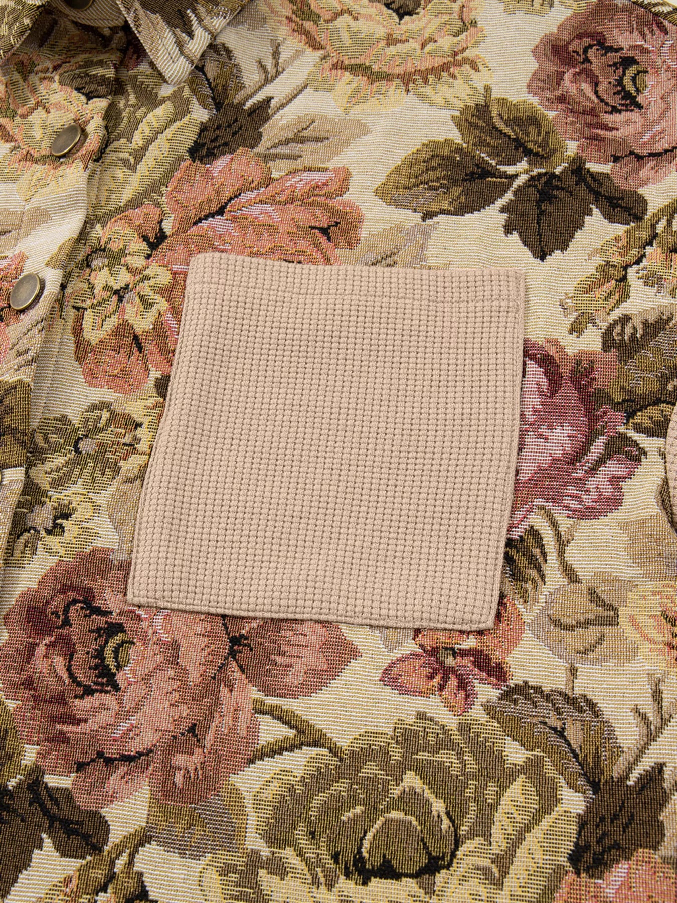 Floral Waffle Knit Patchwork Chest Pockets Buttoned Jacket-Jacket-Krush Kandy, Women's Online Fashion Boutique Located in Phoenix, Arizona (Scottsdale Area)